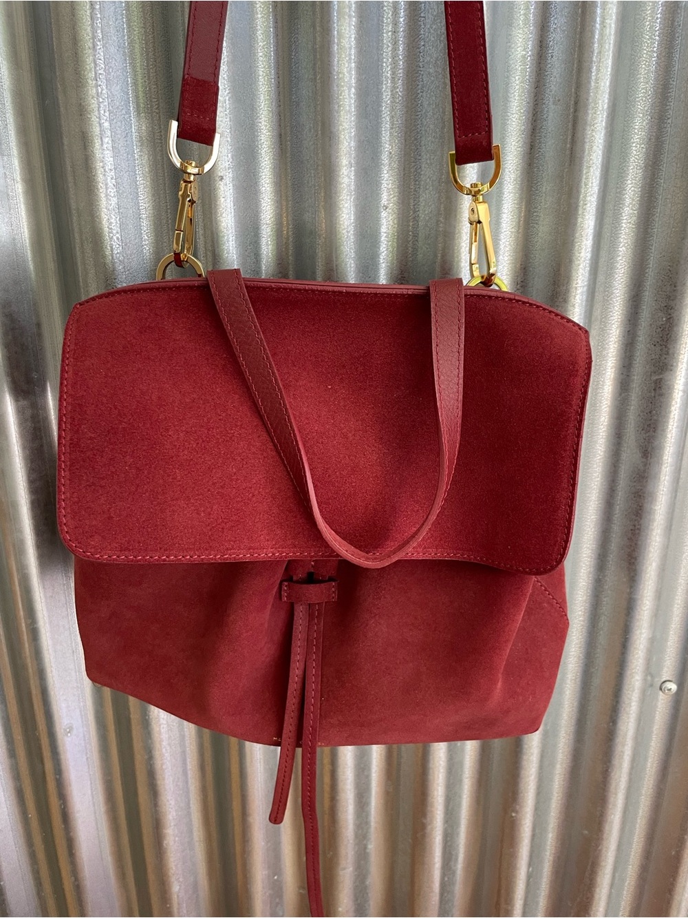 Mansur Gavriel Burgundy Suede Flap Shoulder Bag